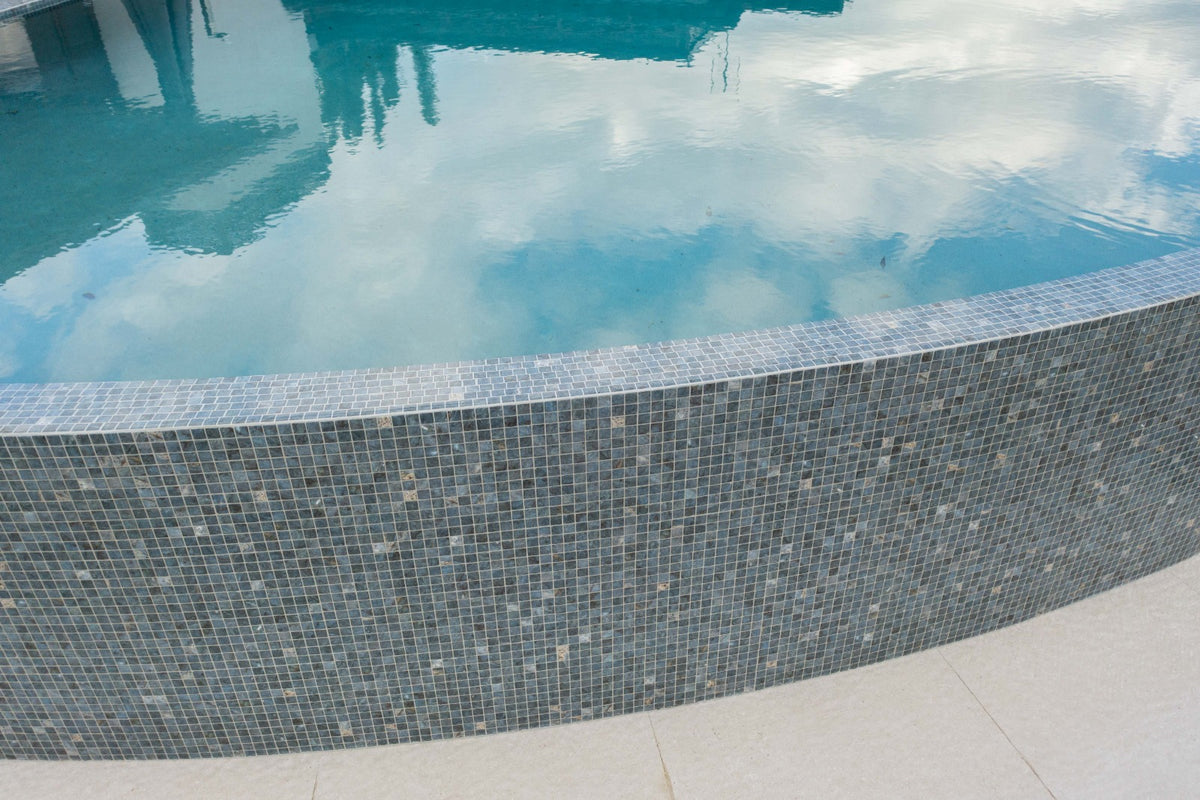 Pool waterline with Ezarri glass mosaic tiles