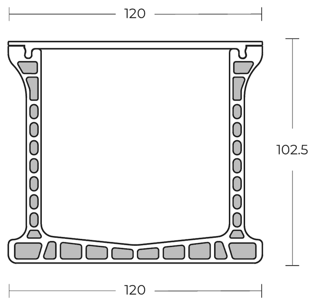 UDP 100 cross section with dimensions in millimetres