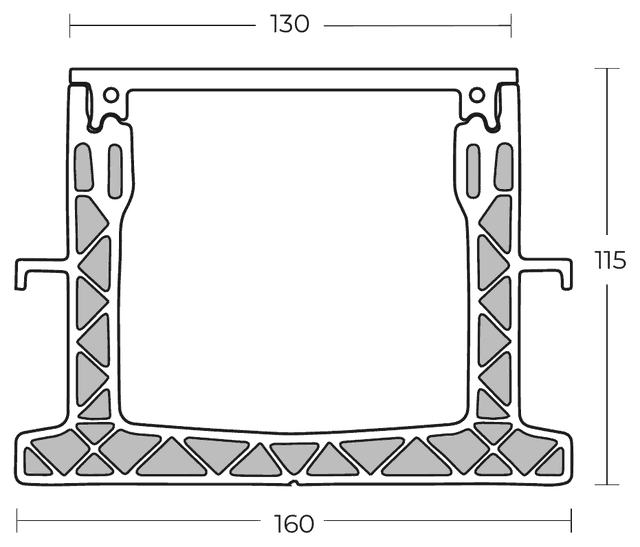 UDP 130 cross section with dimensions in millimetres